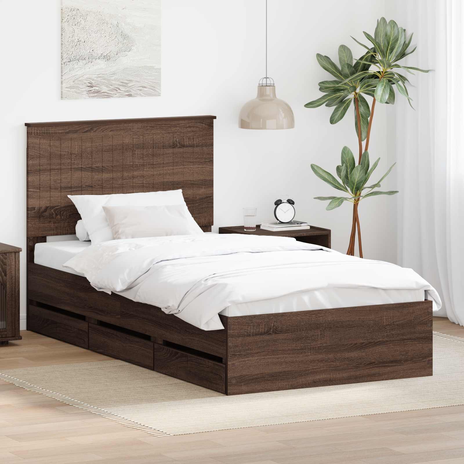 vidaXL Рамка за легло Кафяв дъб 100 x 200 cm Инженерна дървесина