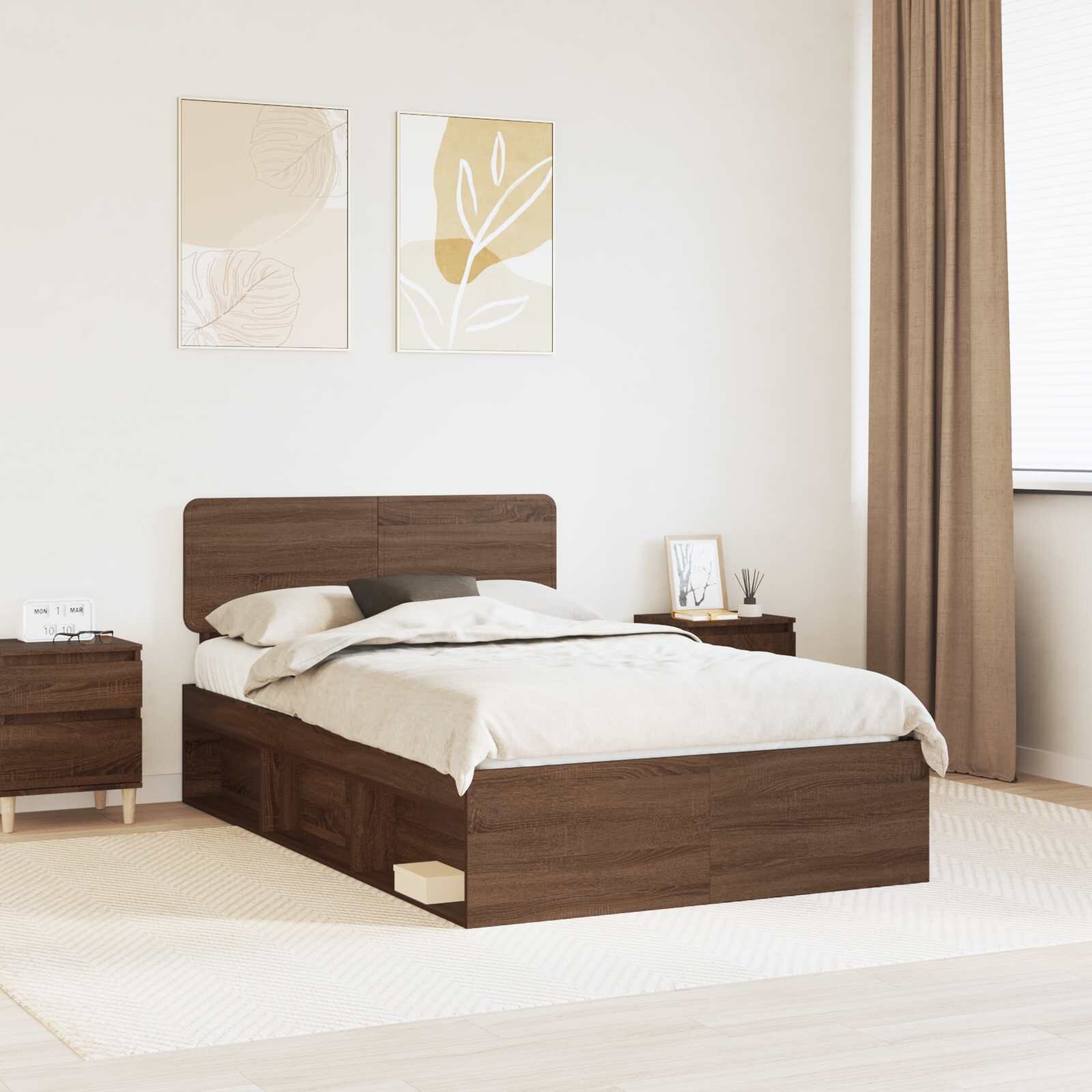 vidaXL Рамка за легло Кафяв дъб 120 x 190 cm Солидно борово дърво