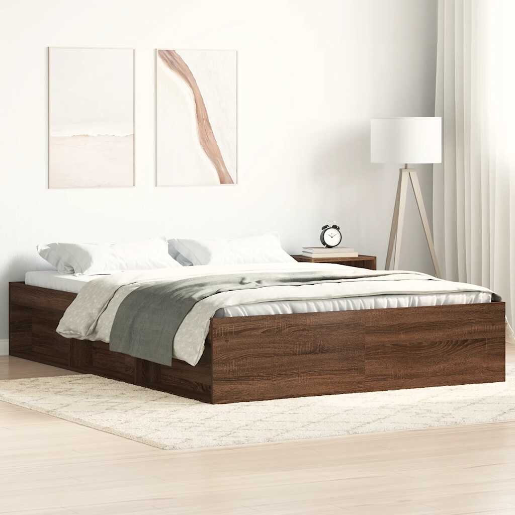vidaXL Рамка за легло кафяв дъб 120x190 см Small Double