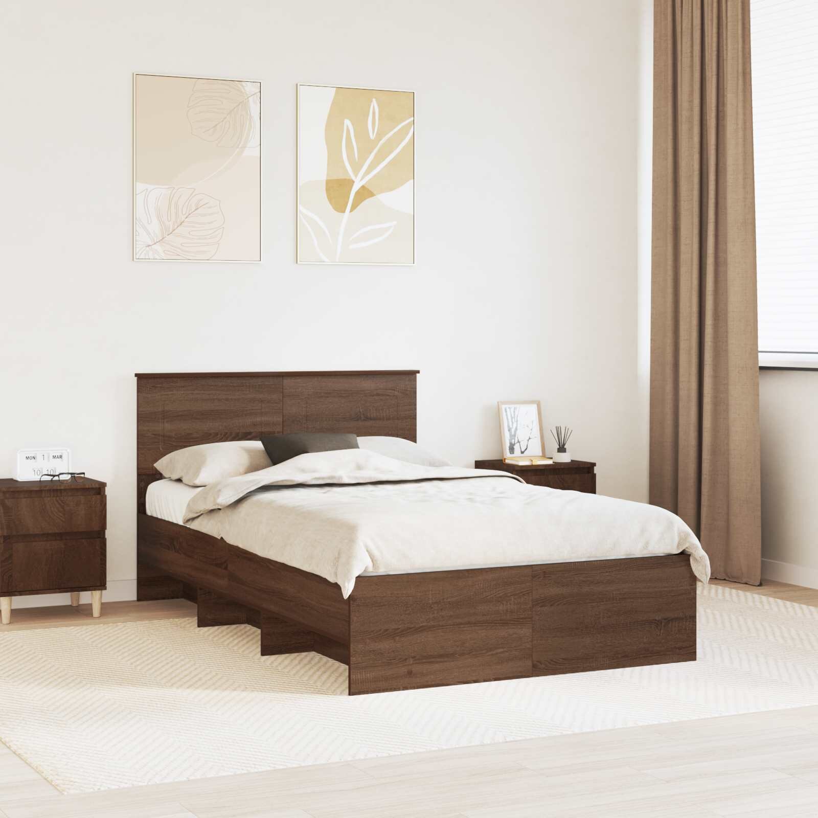 vidaXL Рамка за легло Кафяв дъб 137 x 203 см Инженерна дървесина