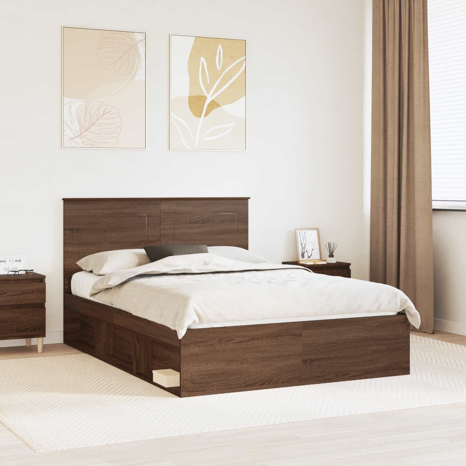 vidaXL Рамка за легло Кафяв дъб 140 x 200 cm Солидно борово дърво