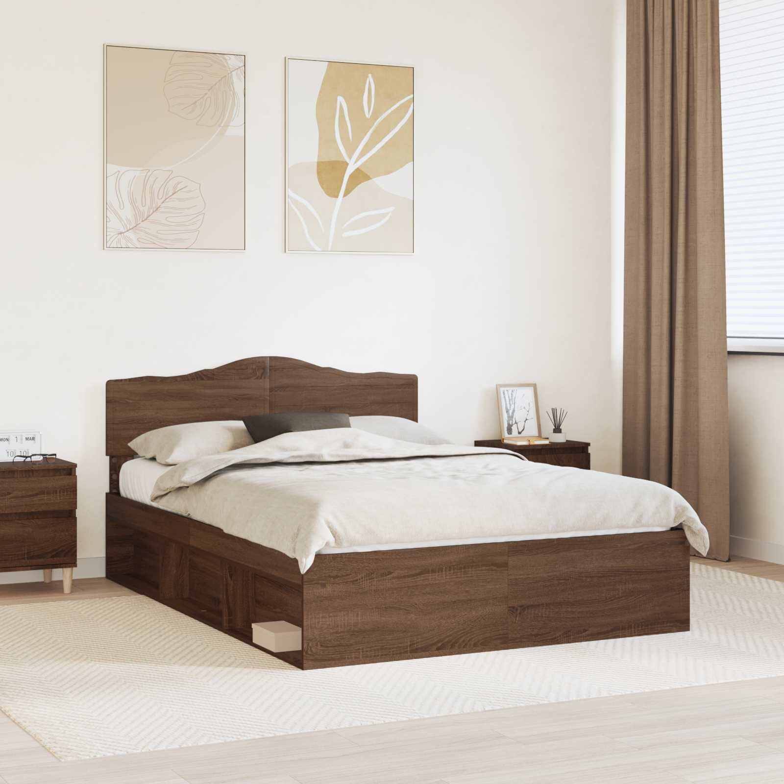 vidaXL Рамка за легло Кафяв дъб 140 x 200 cm Солидно борово дърво