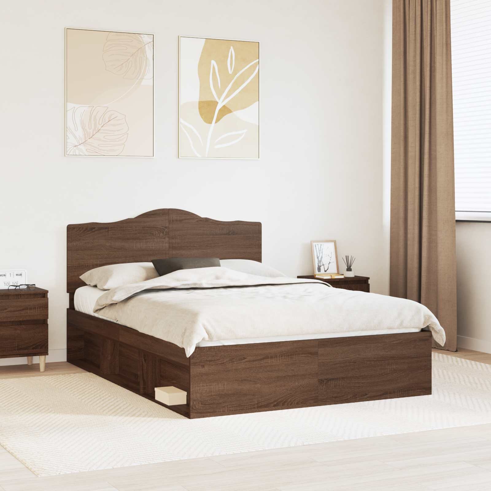 vidaXL Рамка за легло Кафяв дъб 140 x 200 cm Солидно борово дърво