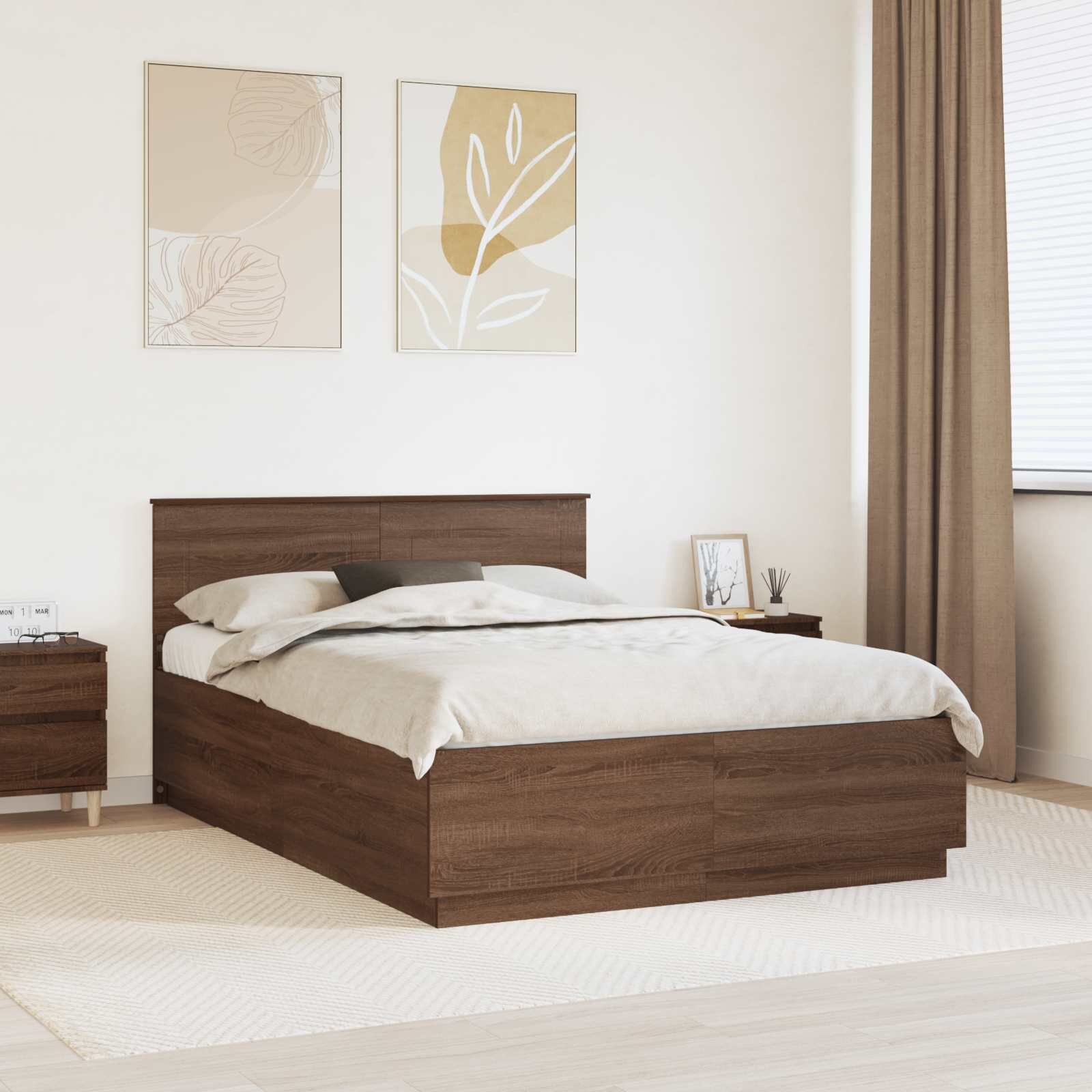 vidaXL Рамка за легло Кафяв дъб 150 x 200 cm Инженерна дървесина