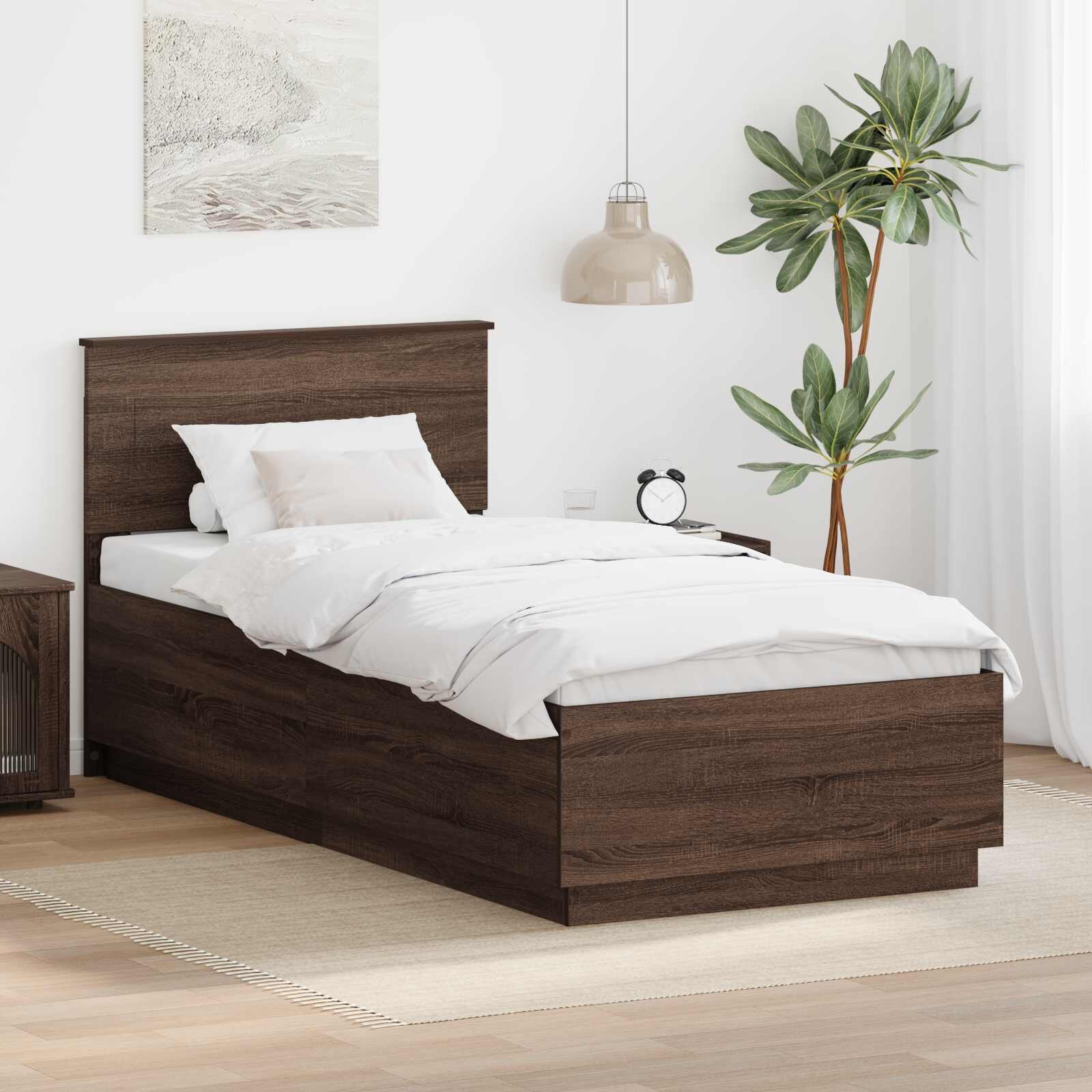vidaXL Рамка за легло Кафяв дъб 70 x 190 cm Инженерна дървесина