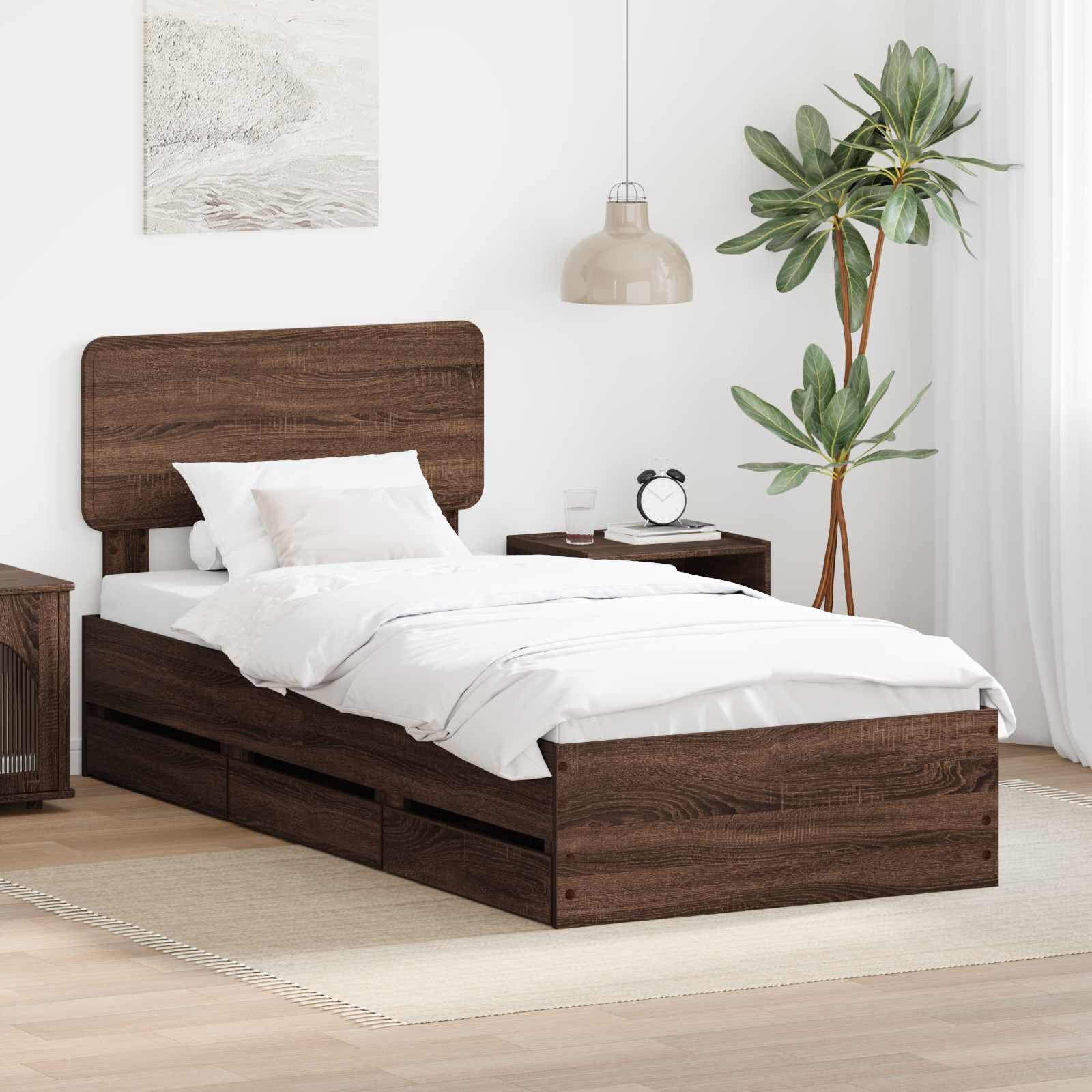 vidaXL Рамка за легло Кафяв дъб 75 x 190 cm Инженерен дървен материал
