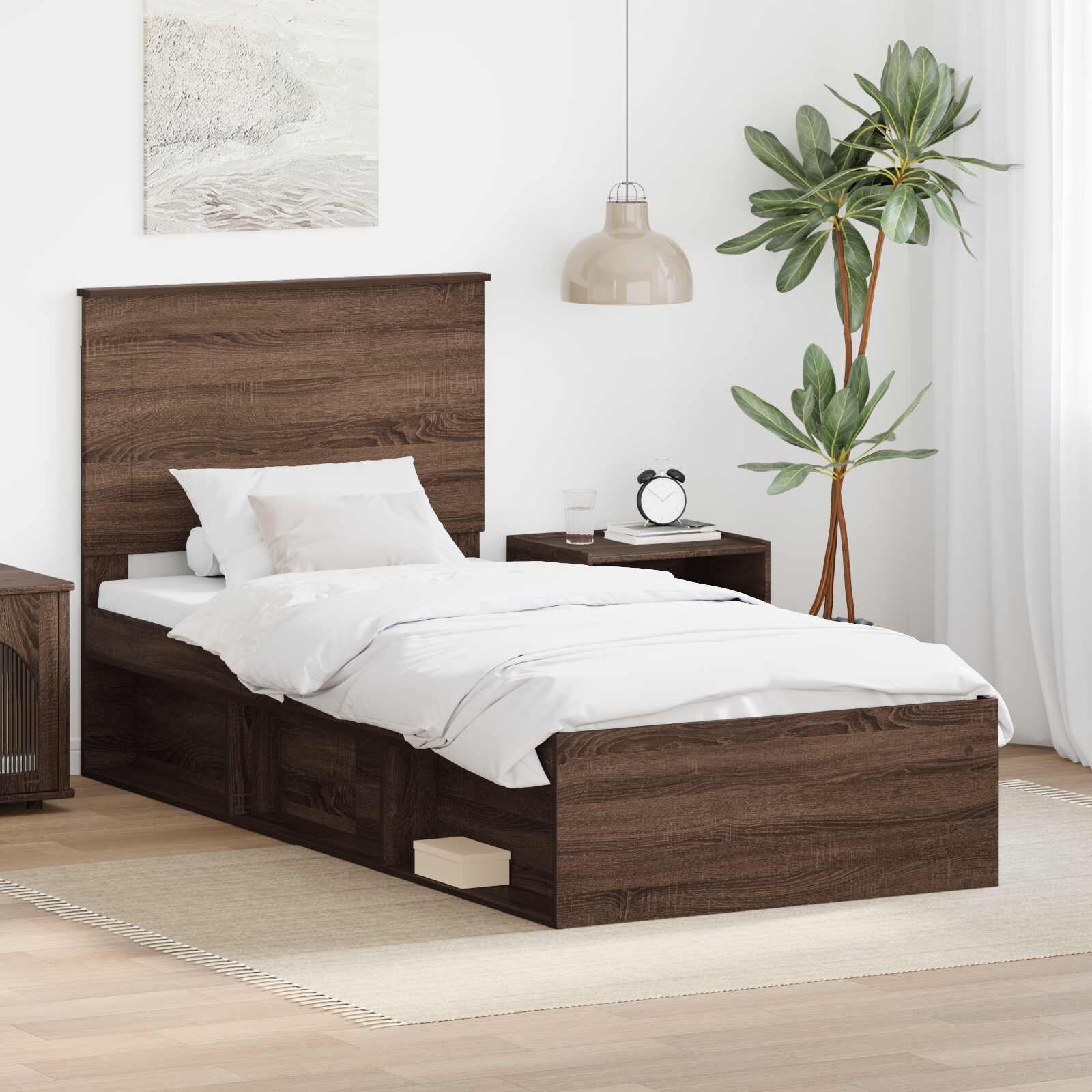 vidaXL Рамка за легло Кафяв дъб 75 x 190 cm Солидно борово дърво