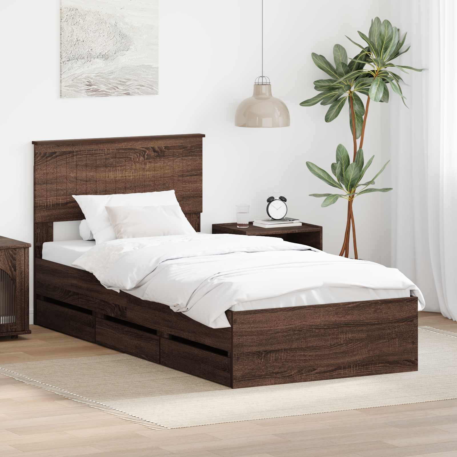 vidaXL Рамка за легло Кафяв дъб 90 x 200 cm Инженерна дървесина