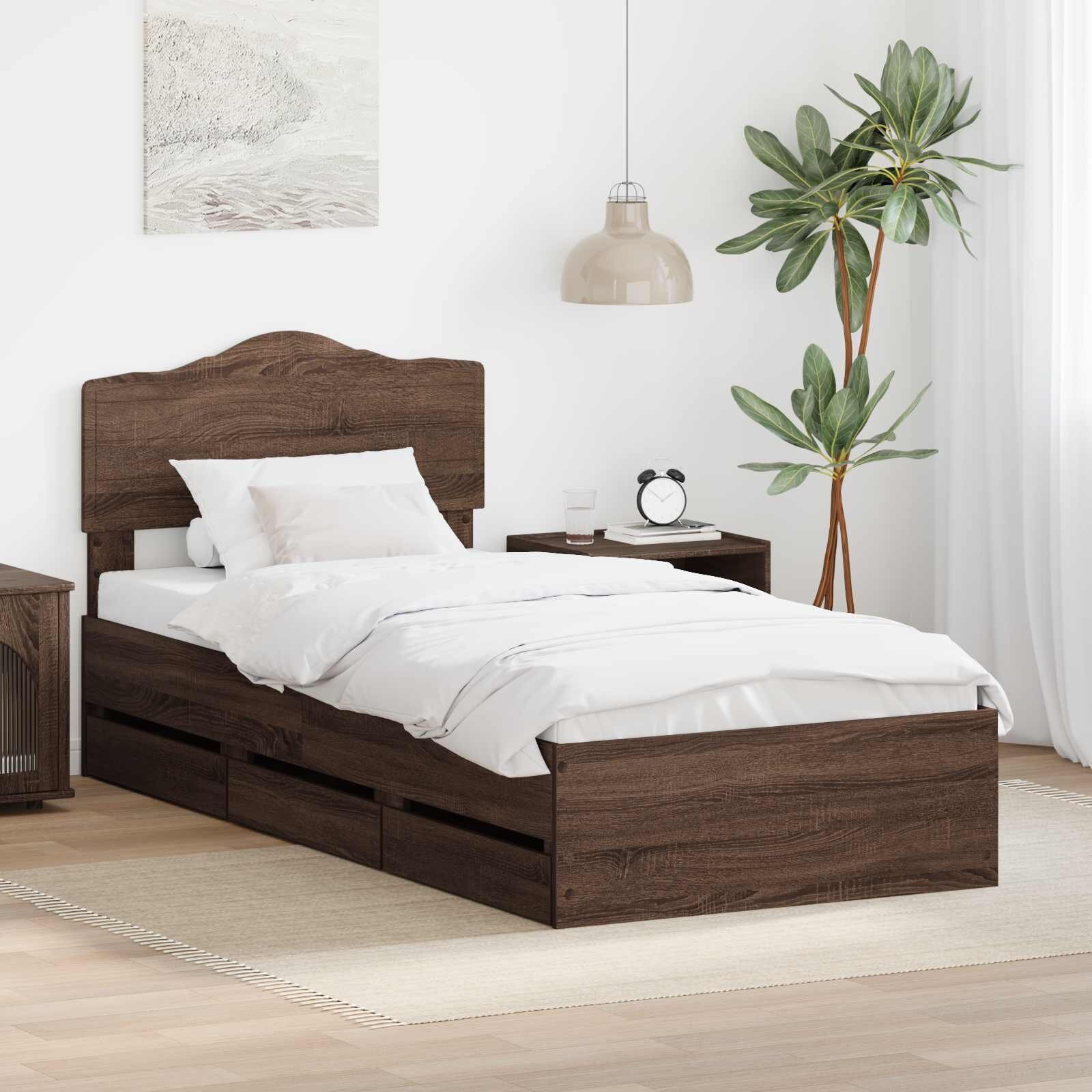 vidaXL Рамка за легло Кафяв дъб 90 x 200 cm Инженерна дървесина