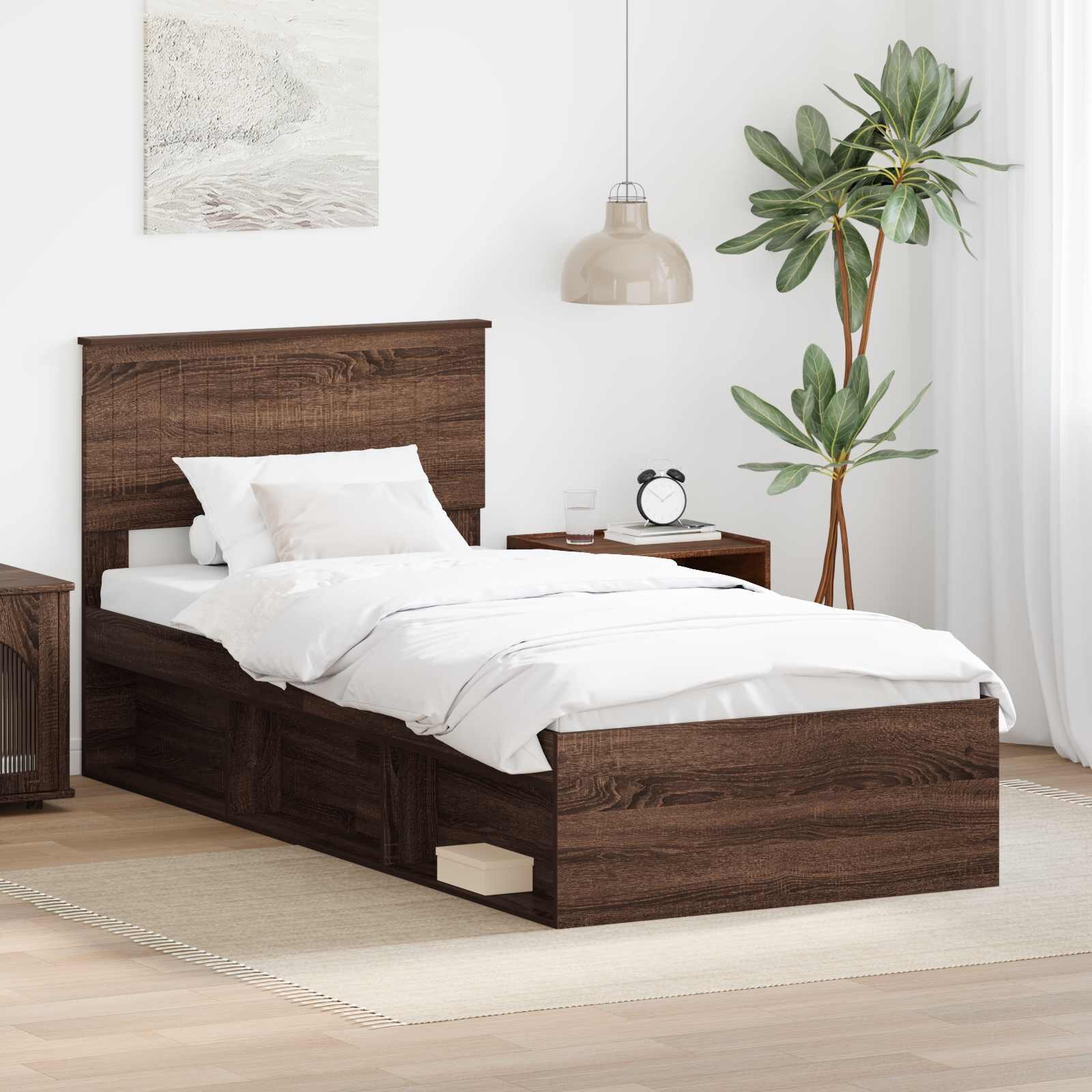 vidaXL Рамка за легло Кафяв дъб 90 x 200 cm Солидно борово дърво