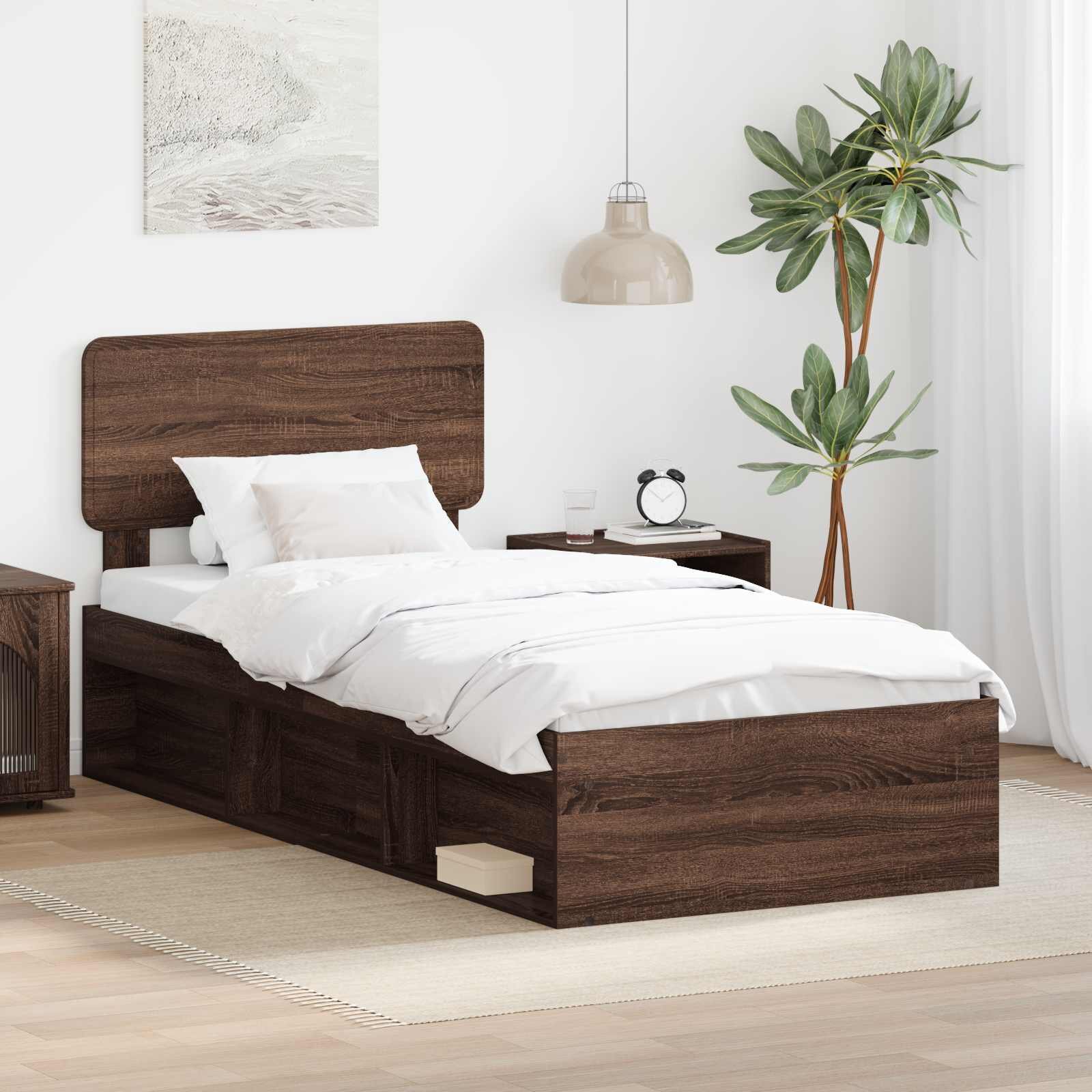 vidaXL Рамка за легло Кафяв дъб 90 x 200 cm Солидно борово дърво