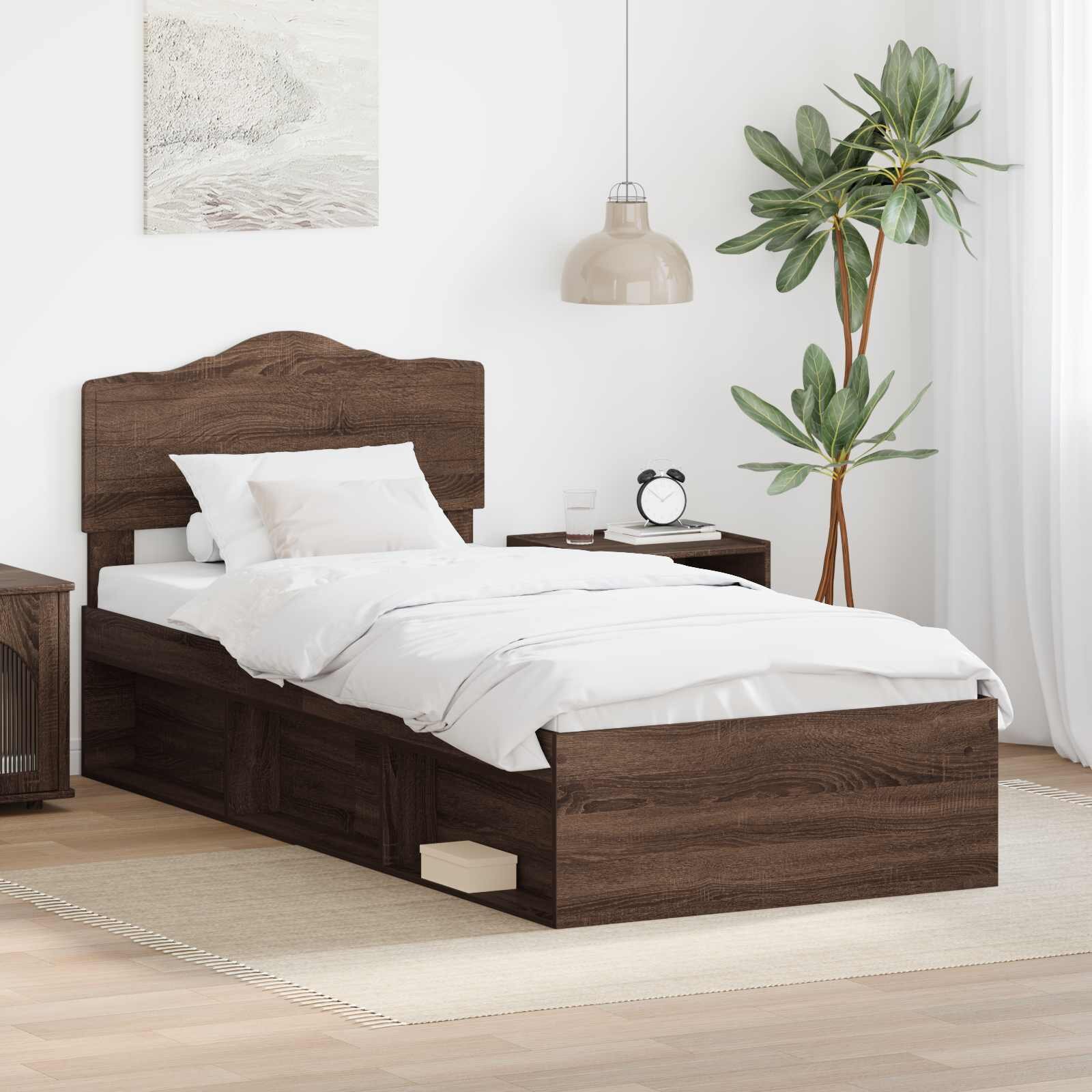 vidaXL Рамка за легло Кафяв дъб 90 x 200 cm Солидно борово дърво