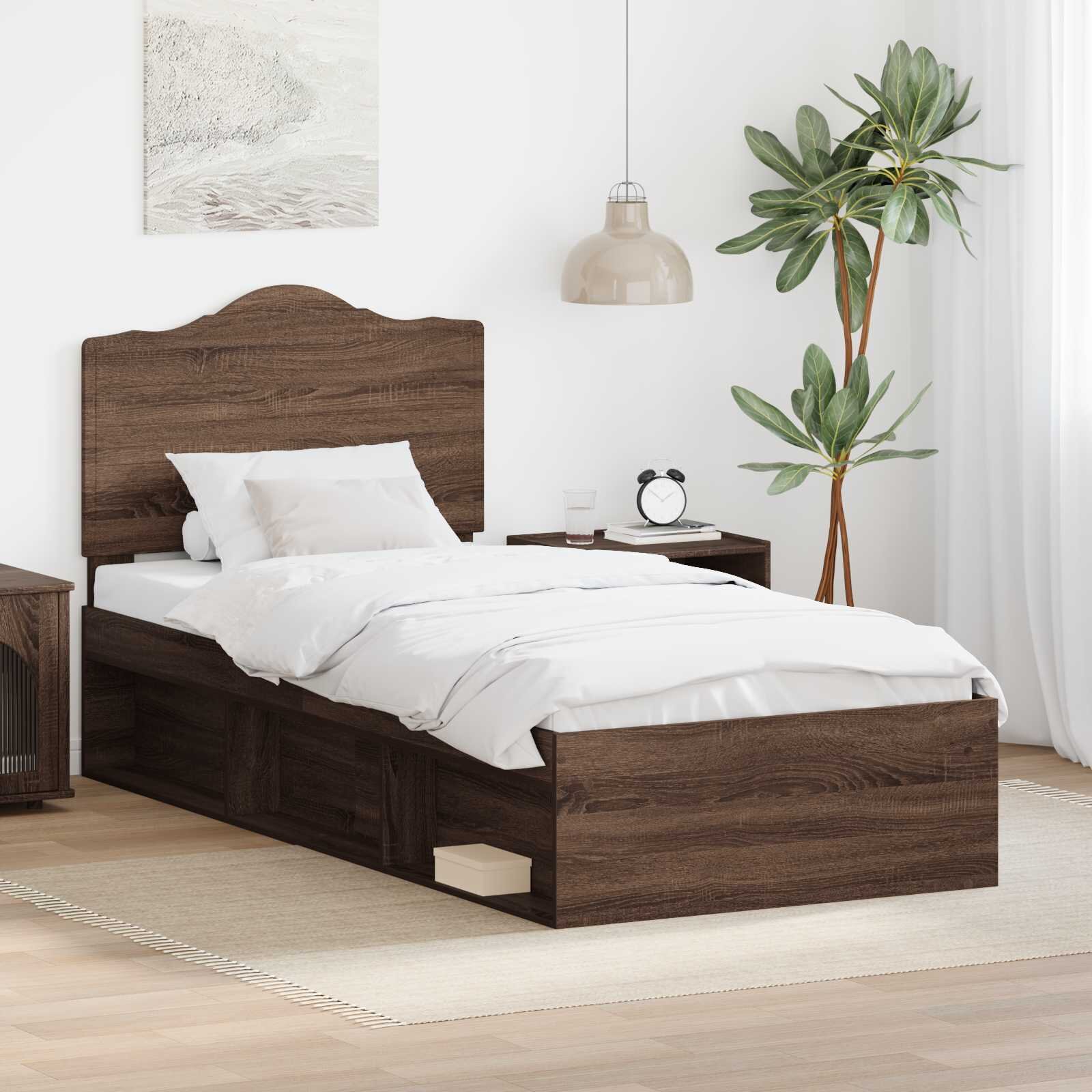 vidaXL Рамка за легло Кафяв дъб 90 x 200 cm Солидно борово дърво