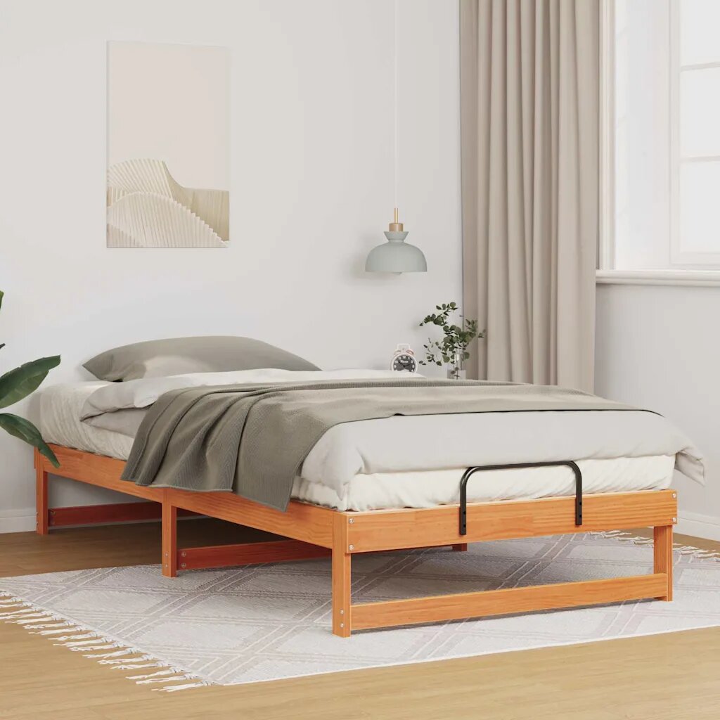 vidaXL Рамка за легло Кафяво 100 x 210 cm Солидно борово дърво