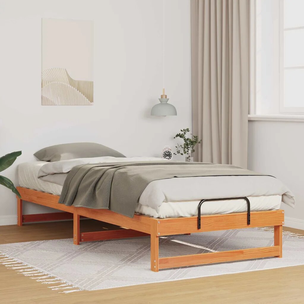 vidaXL Рамка за легло Кафяво 100 x 220 cm Солидно борово дърво