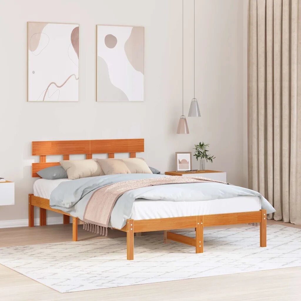 vidaXL Рамка за легло Кафяво 120 x 190 cm Масивна борова дървесина