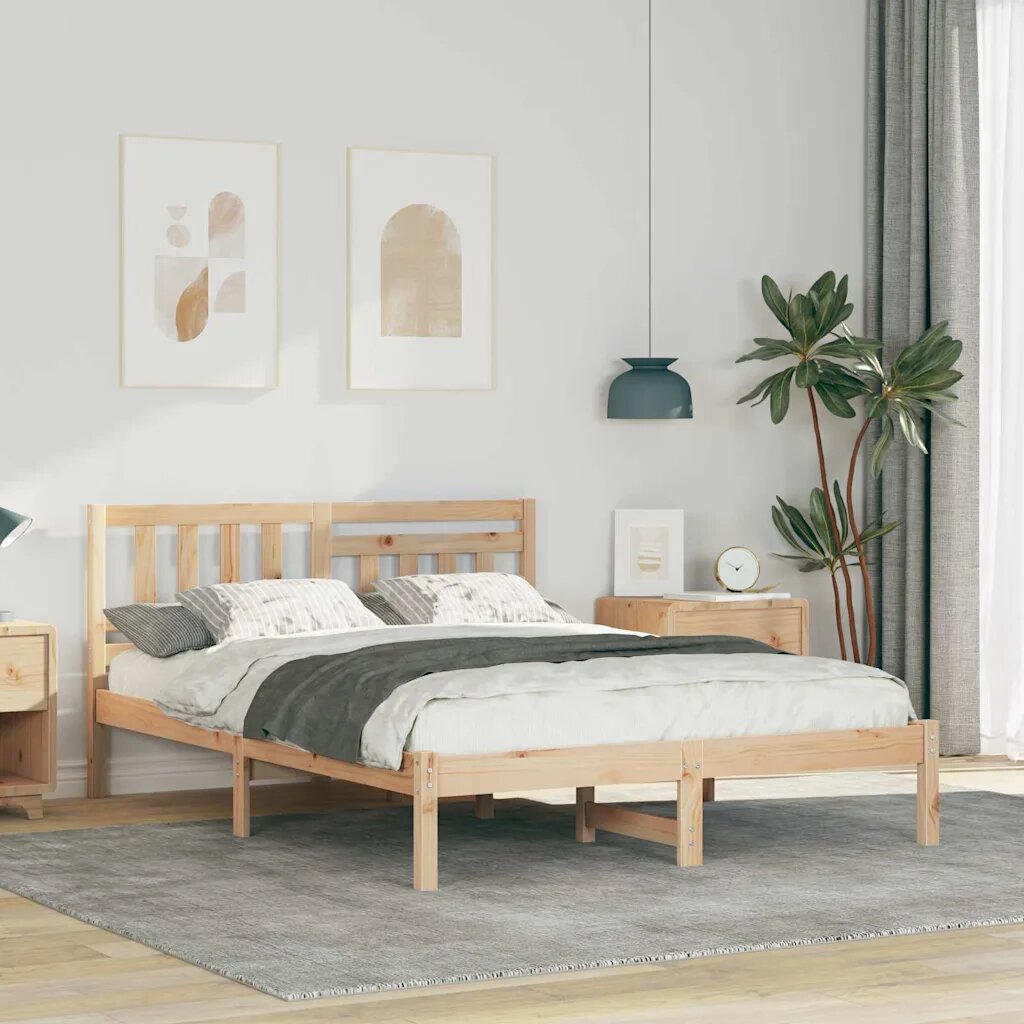 vidaXL Рамка за легло Кафяво 120 x 190 cm Солидно борово дърво