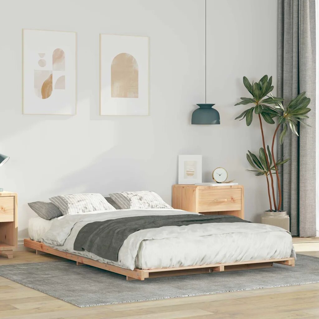 vidaXL Рамка за легло Кафяво 135 x 190 cm Солидно борово дърво