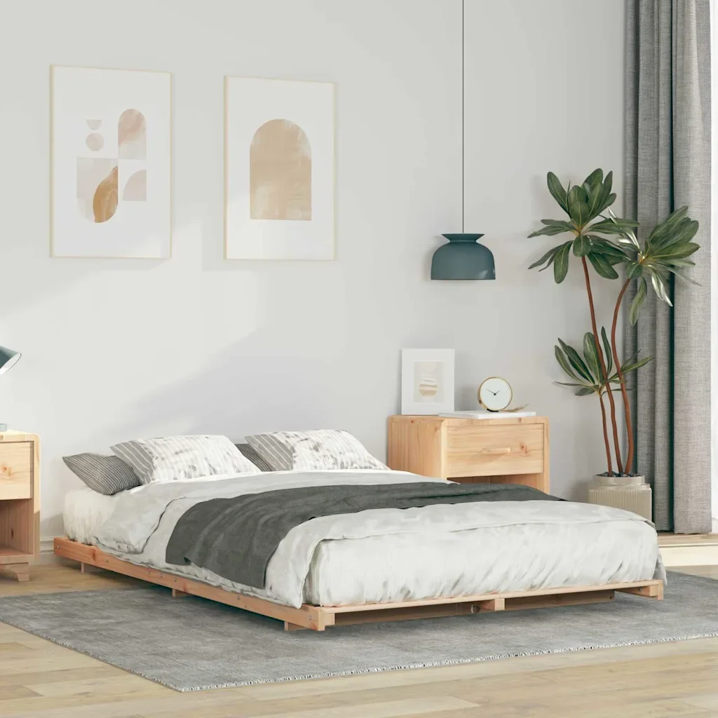 vidaXL Рамка за легло Кафяво 135 x 190 cm Солидно борово дърво