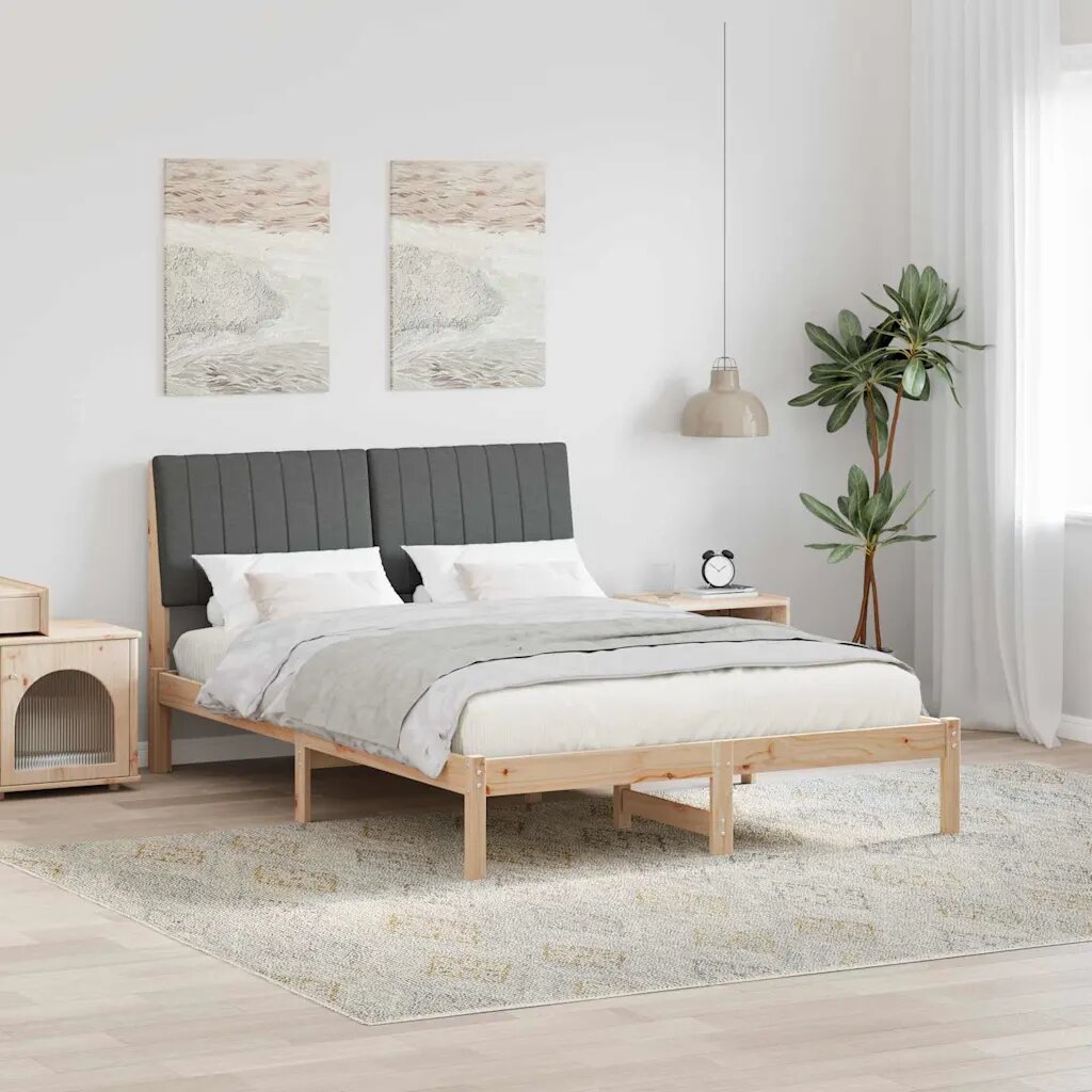 vidaXL Рамка за легло Кафяво 135 x 190 cm Солидно борово дърво