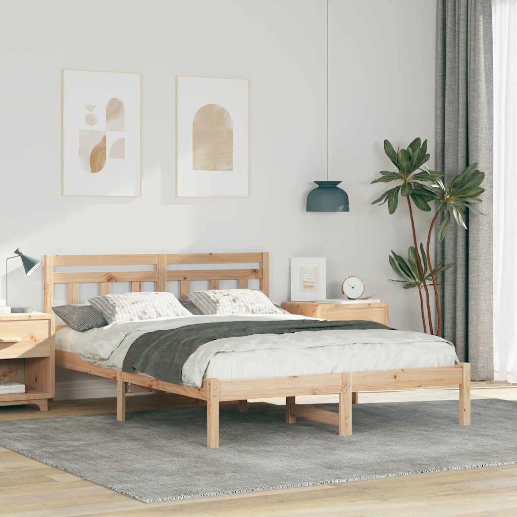 vidaXL Рамка за легло Кафяво 135 x 190 cm Солидно борово дърво