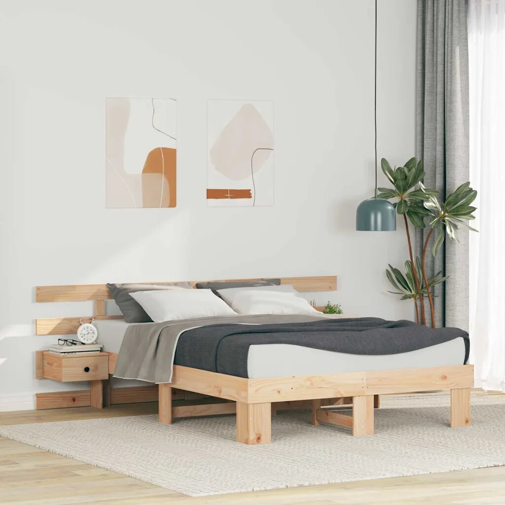 vidaXL Рамка за легло Кафяво 140 x 190 cm Солидно борово дърво