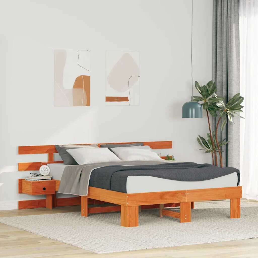 vidaXL Рамка за легло Кафяво 140 x 190 cm Солидно борово дърво