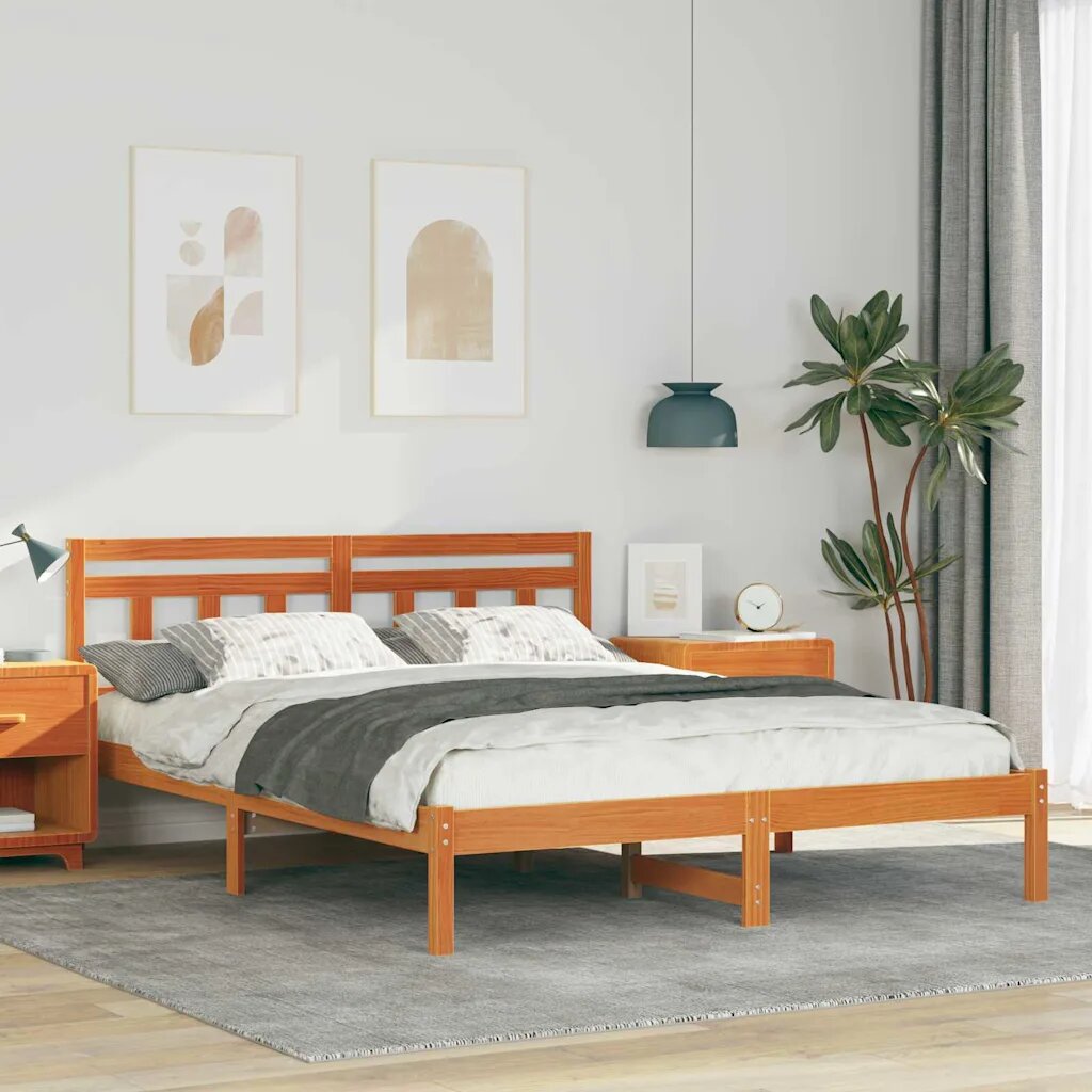 vidaXL Рамка за легло Кафяво 140 x 200 cm Солидно борово дърво