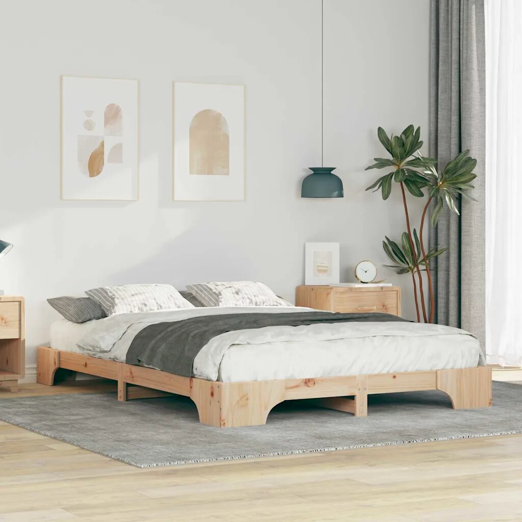 vidaXL Рамка за легло Кафяво 140 x 210 cm Солидно борово дърво