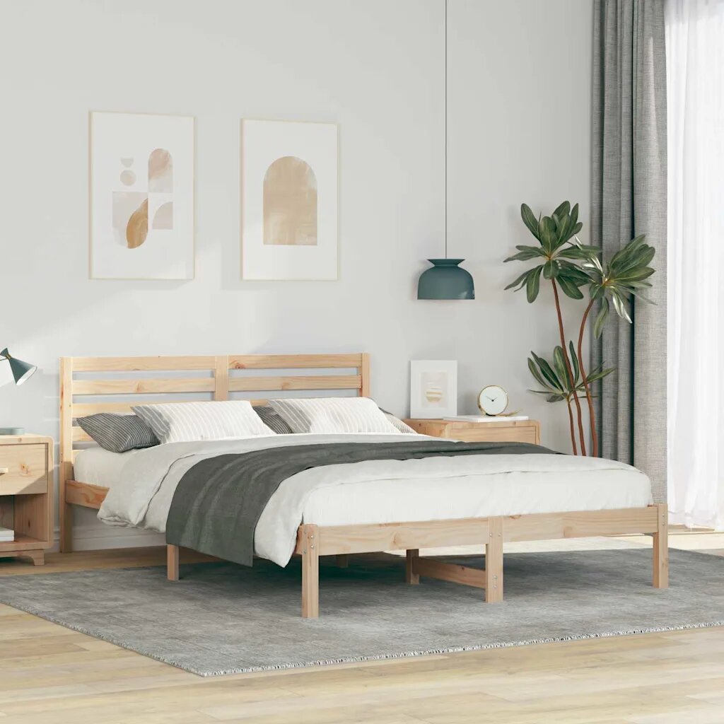 vidaXL Рамка за легло Кафяво 140 x 220 cm Солидно борово дърво