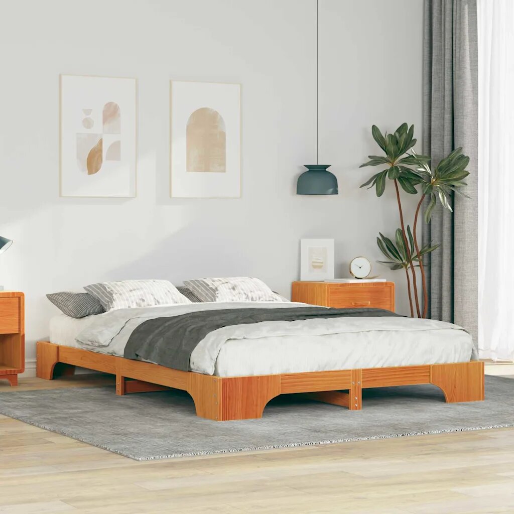 vidaXL Рамка за легло Кафяво 140 x 220 cm Солидно борово дърво