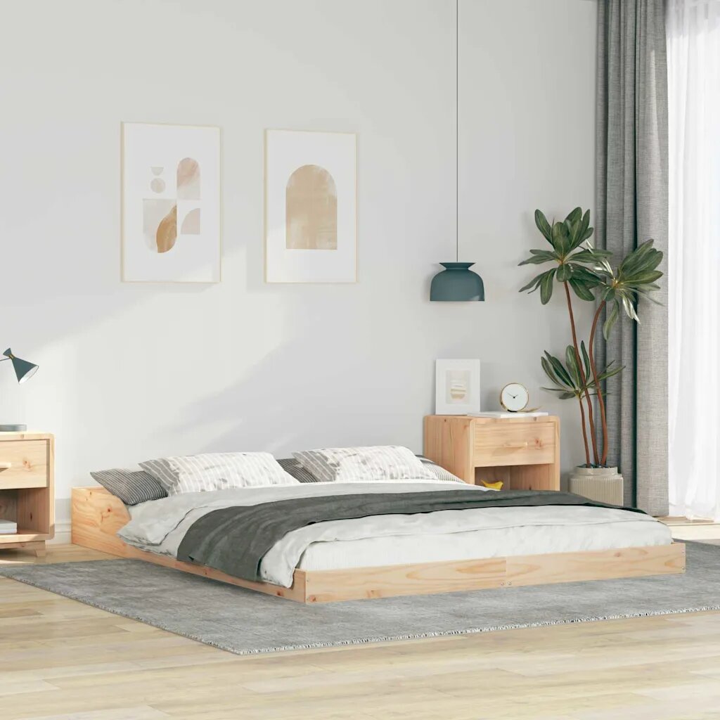 vidaXL Рамка за легло Кафяво 140 x 220 cm Солидно борово дърво