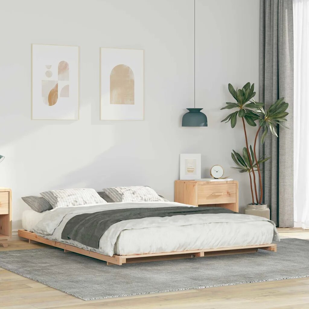 vidaXL Рамка за легло Кафяво 150 x 200 cm Солидно борово дърво