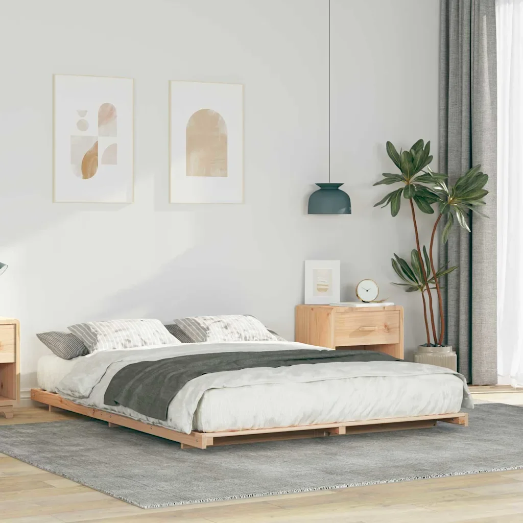 vidaXL Рамка за легло Кафяво 150 x 200 cm Солидно борово дърво
