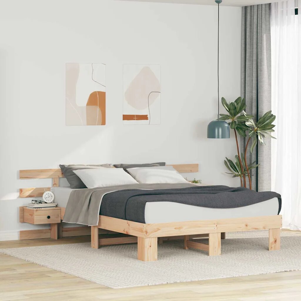 vidaXL Рамка за легло Кафяво 150 x 200 cm Солидно борово дърво