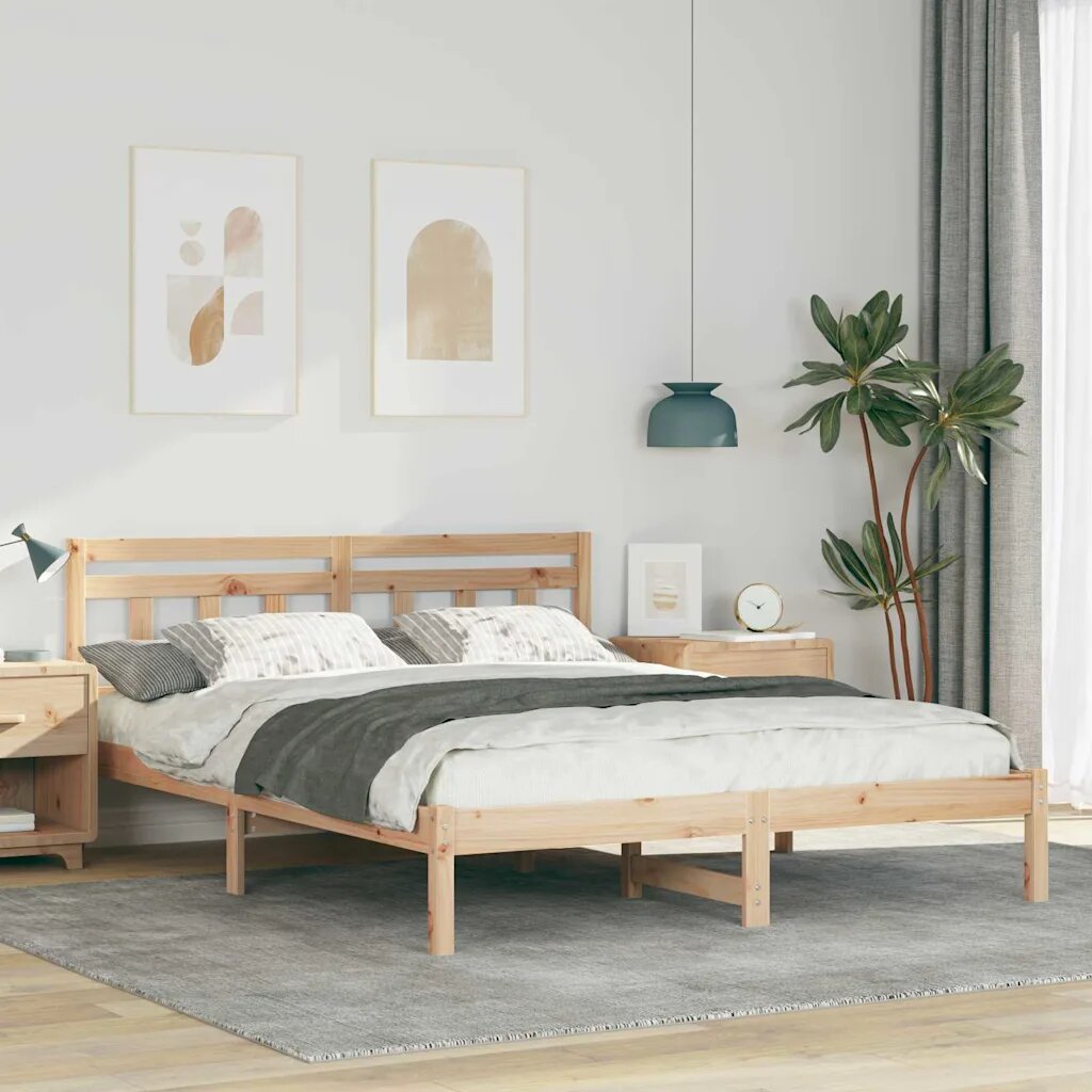 vidaXL Рамка за легло Кафяво 150 x 200 cm Солидно борово дърво
