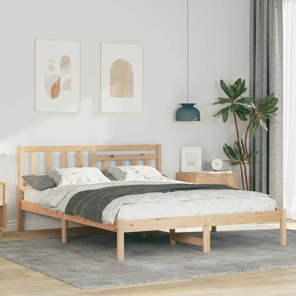 vidaXL Рамка за легло Кафяво 160 x 200 cm Солидно борово дърво