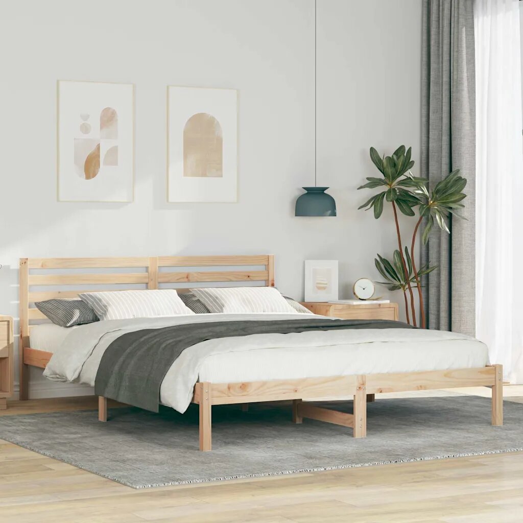 vidaXL Рамка за легло Кафяво 160 x 210 cm Солидно борово дърво