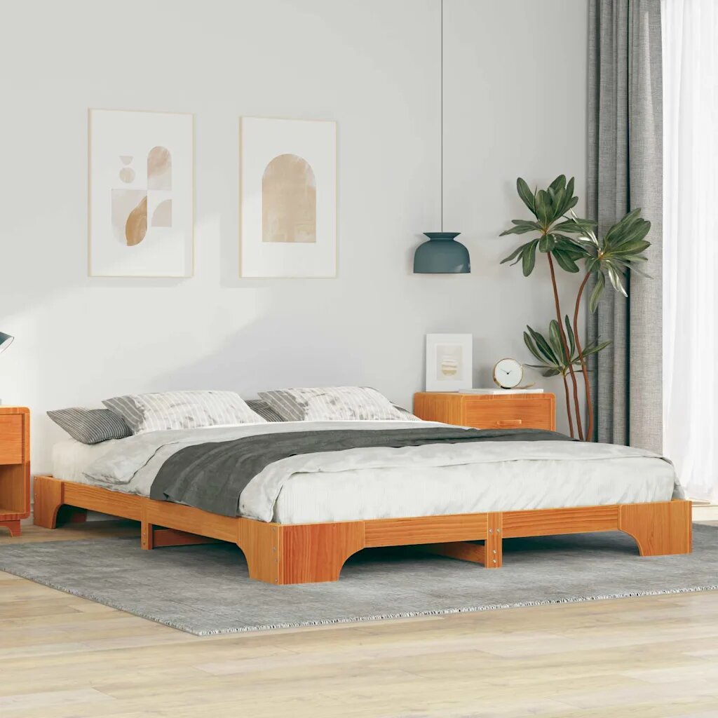 vidaXL Рамка за легло Кафяво 160 x 210 cm Солидно борово дърво