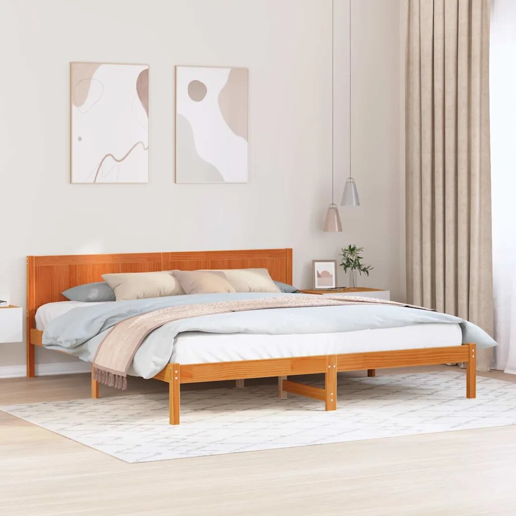 vidaXL Рамка за легло Кафяво 180 x 200 cm Масивна борова дървесина