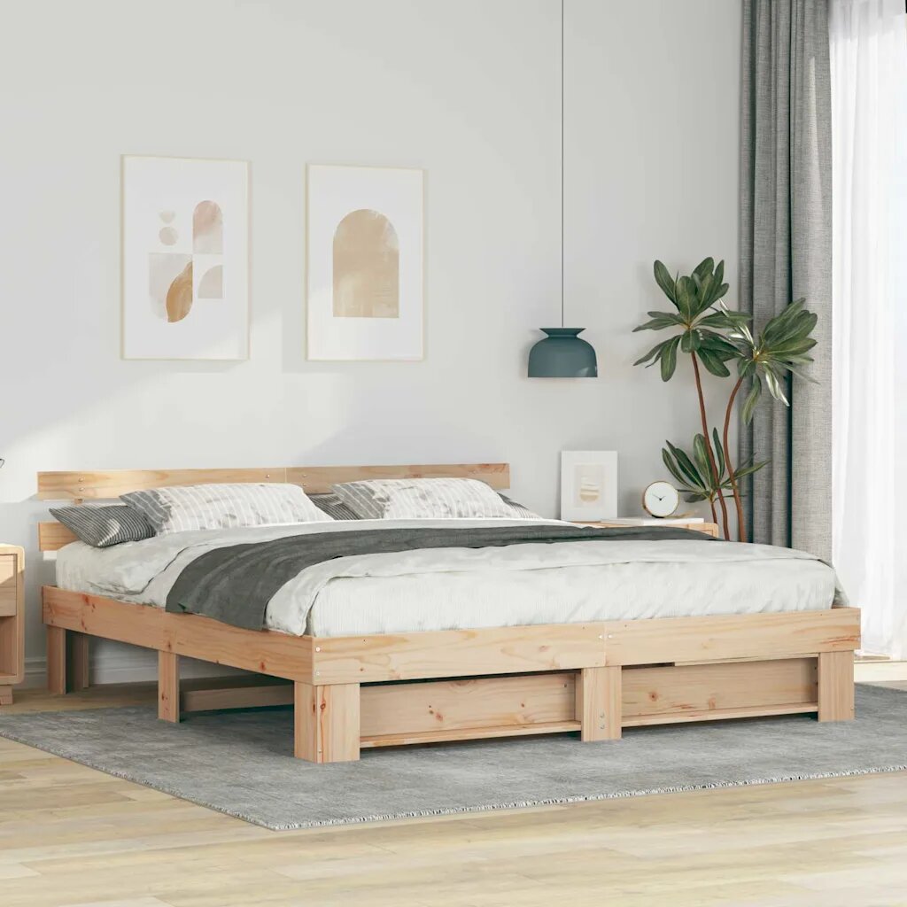 vidaXL Рамка за легло Кафяво 180 x 200 cm Солидно борово дърво