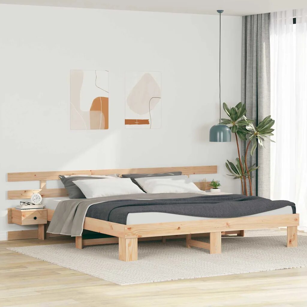 vidaXL Рамка за легло Кафяво 180 x 200 cm Солидно борово дърво