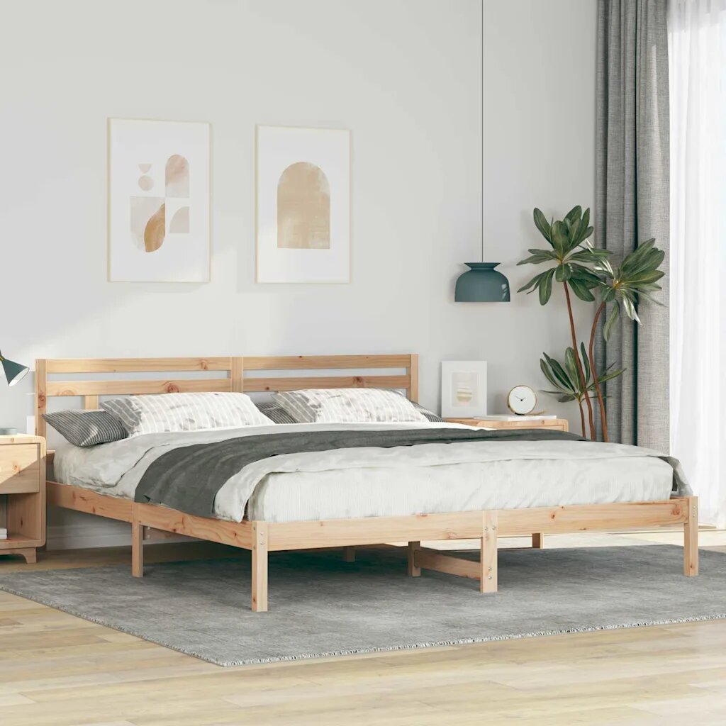 vidaXL Рамка за легло Кафяво 180 x 200 cm Солидно борово дърво