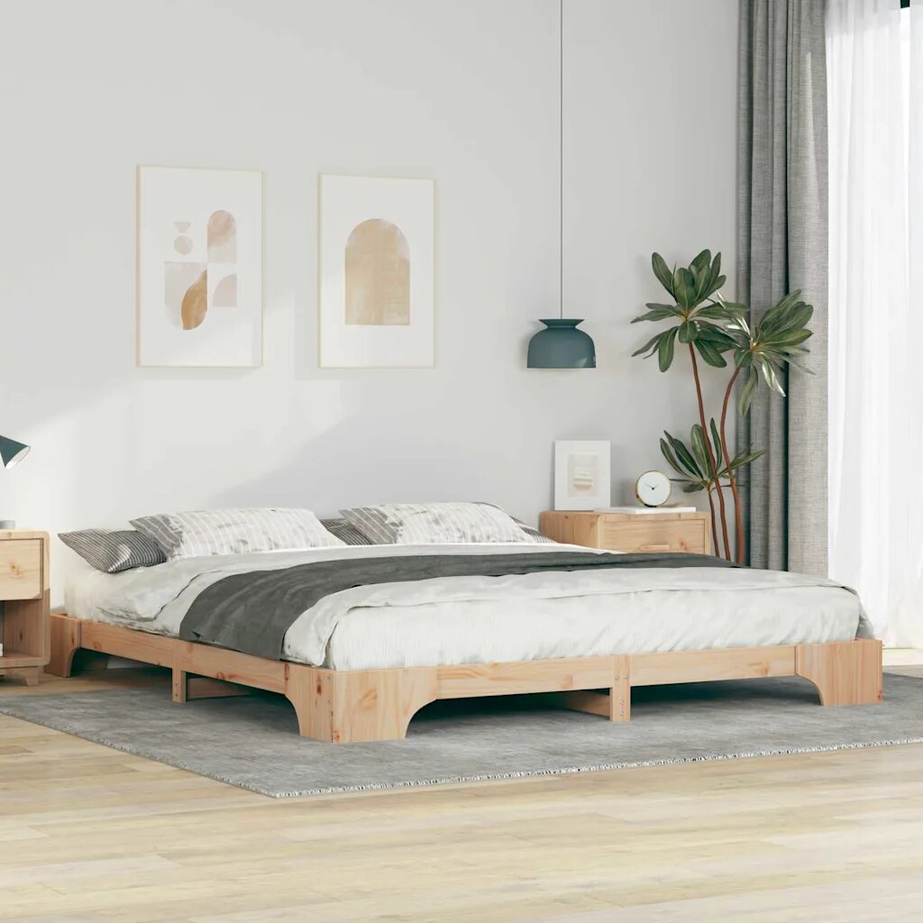 vidaXL Рамка за легло Кафяво 200 x 210 cm Солидно борово дърво