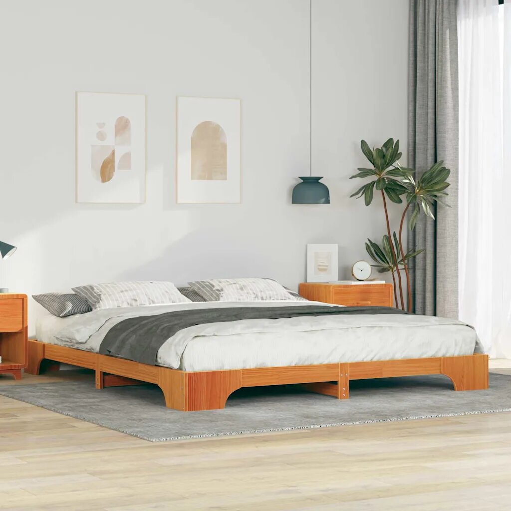 vidaXL Рамка за легло Кафяво 200 x 210 cm Солидно борово дърво