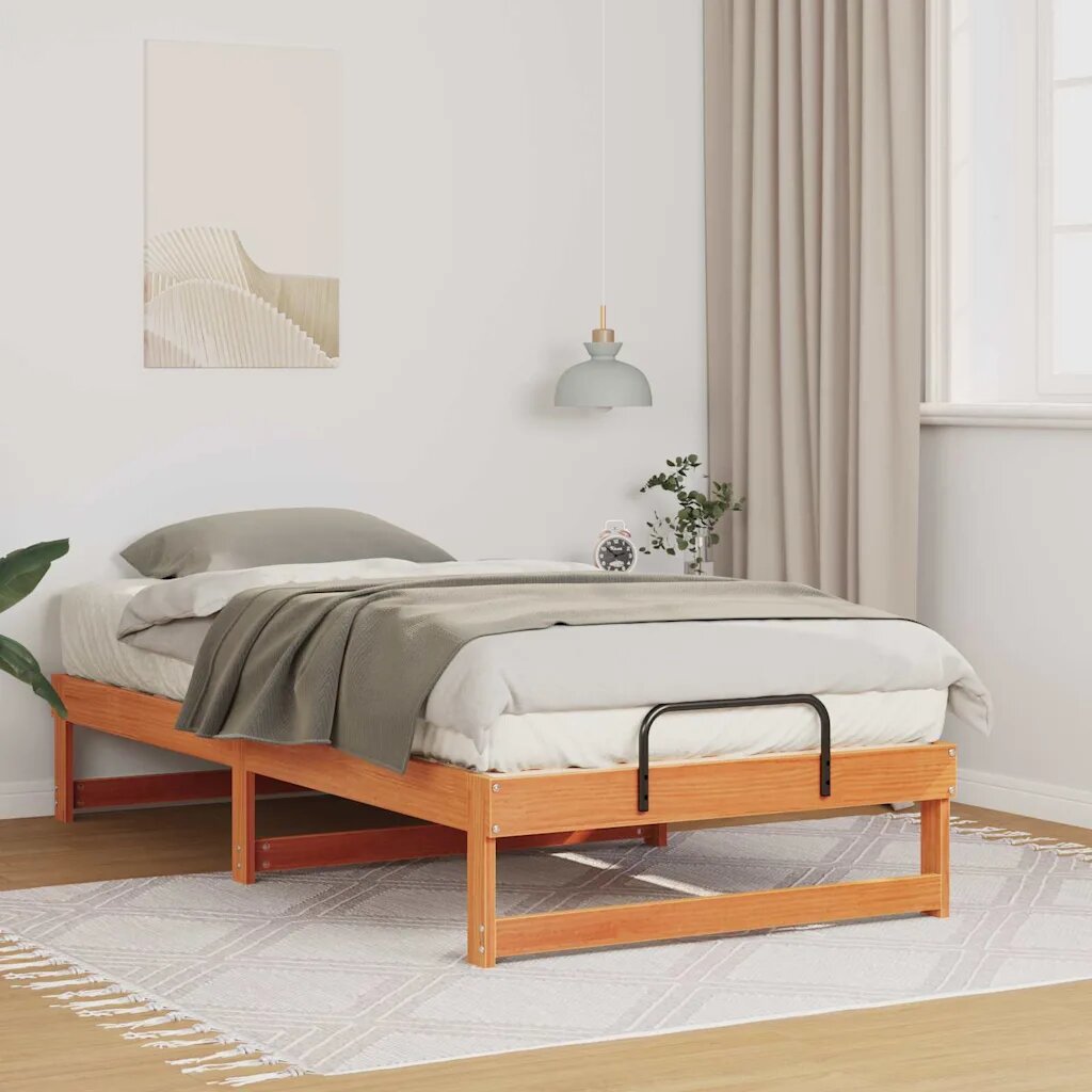 vidaXL Рамка за легло Кафяво 90 x 190 cm Солидно борово дърво