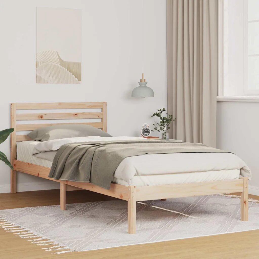 vidaXL Рамка за легло Кафяво 90 x 210 cm Солидно борово дърво