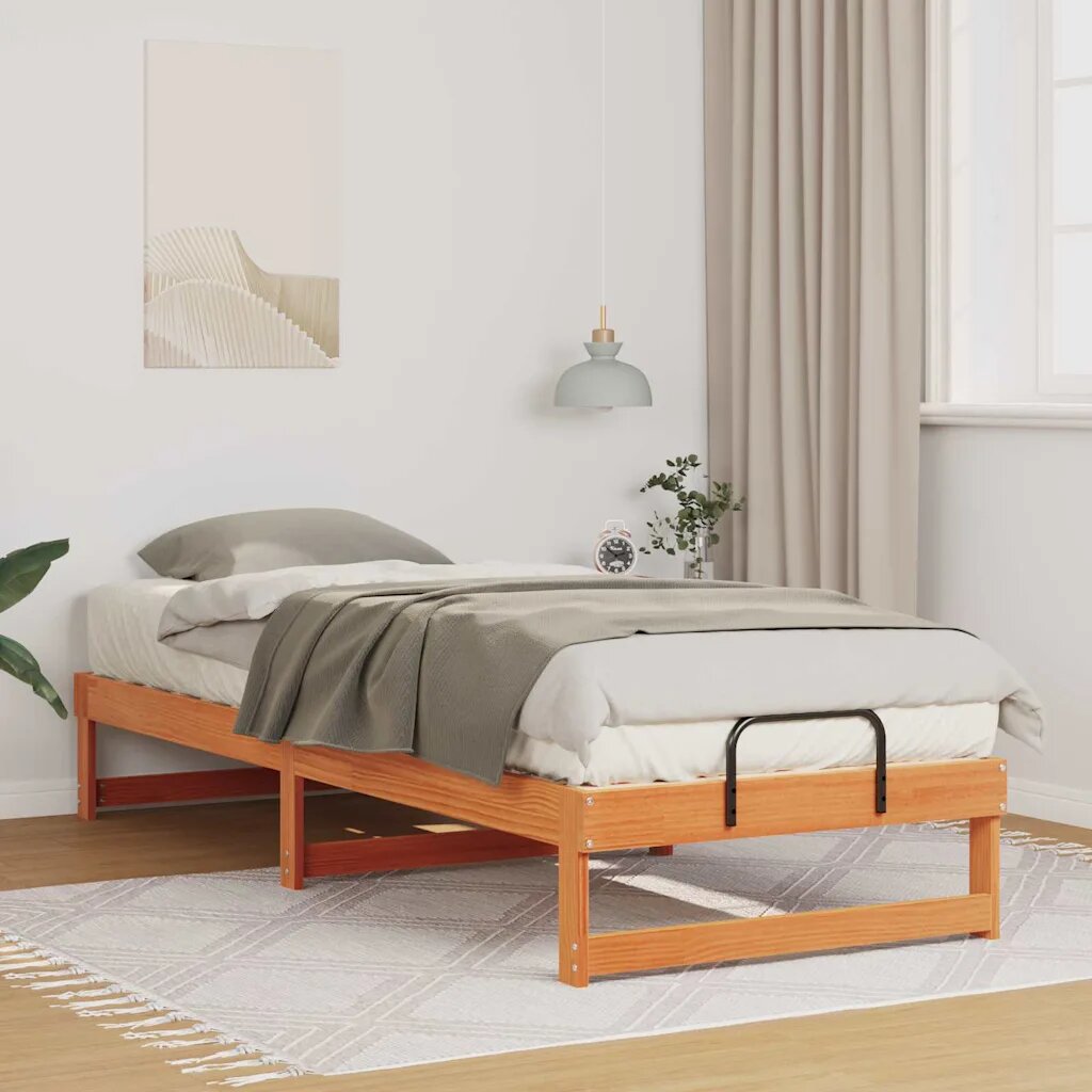 vidaXL Рамка за легло Кафяво 90 x 210 cm Солидно борово дърво