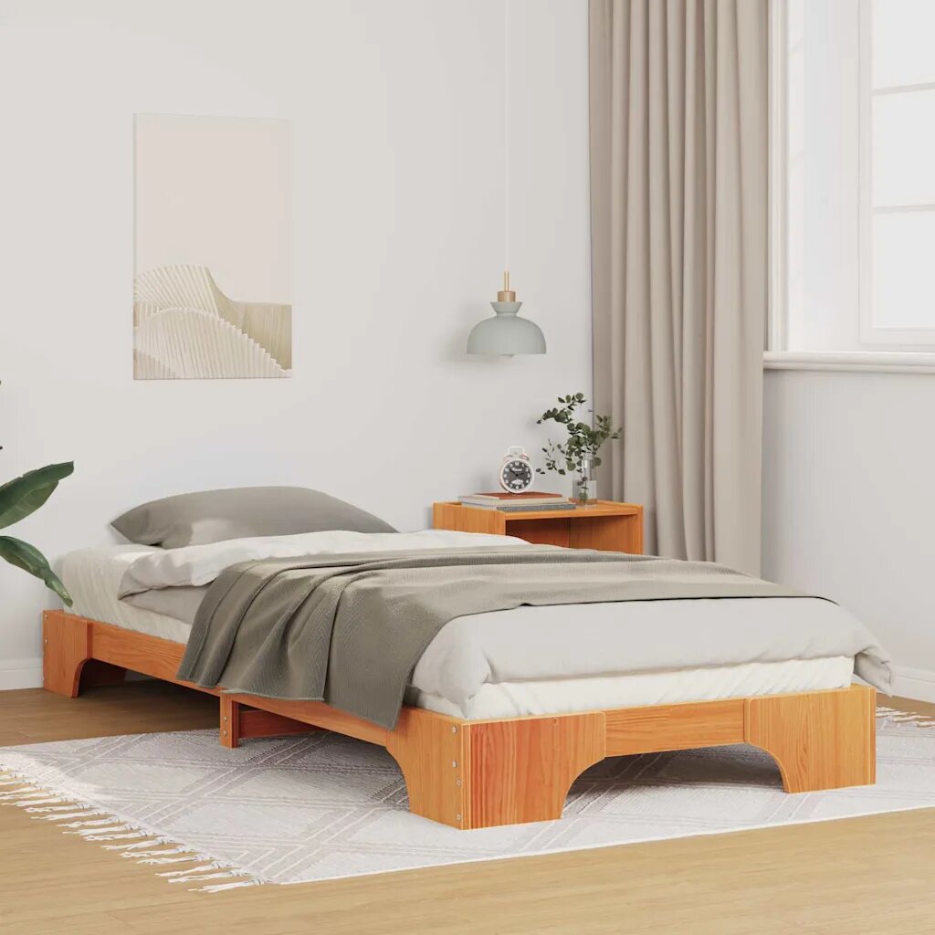vidaXL Рамка за легло Кафяво 90 x 220 cm Солидно борово дърво