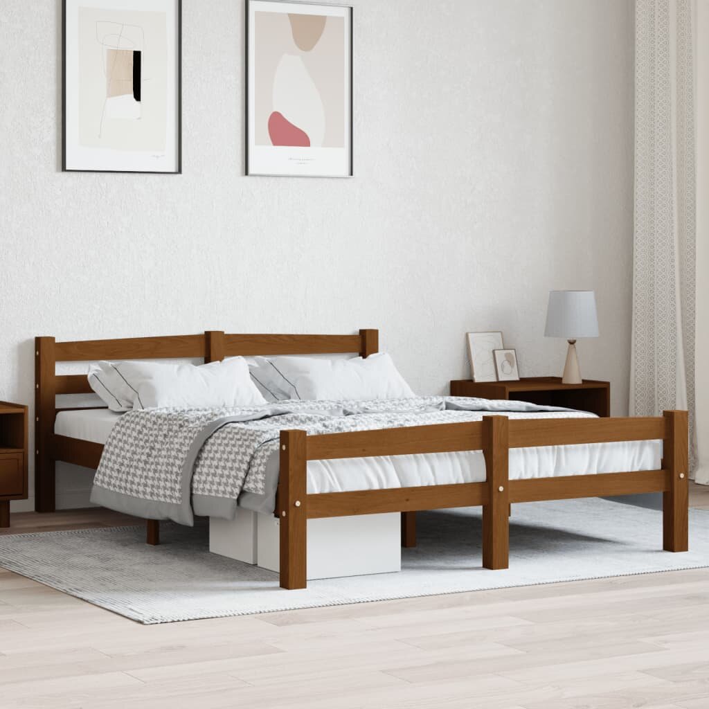 vidaXL Рамка за легло меденокафява борово дърво масив 140x200 см